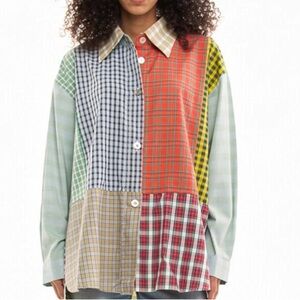 NWOT Vitamin mixed plaid button-down